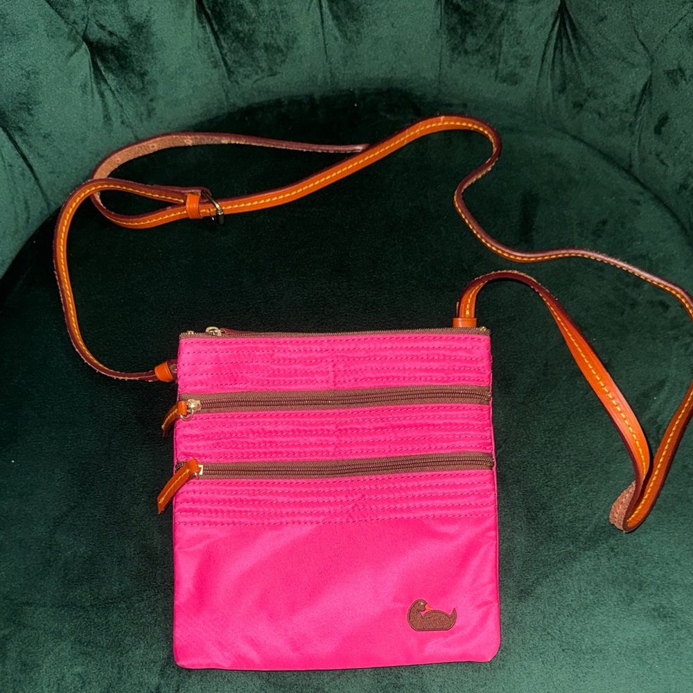 Dooney & Bourke Hot Pink Crossbody Bag with Brown Strap